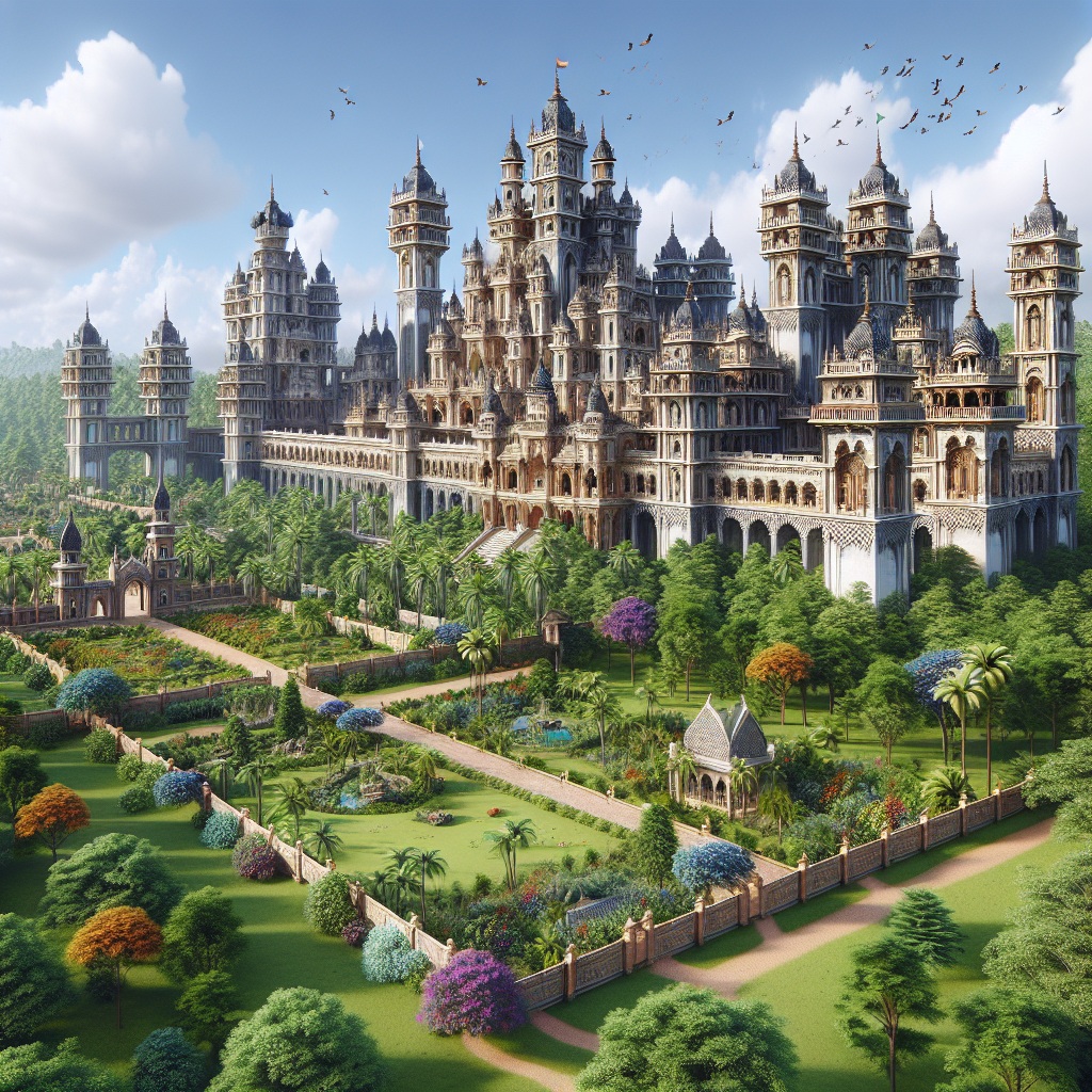 An impressive castle built by a player in a virtual Indian environment.